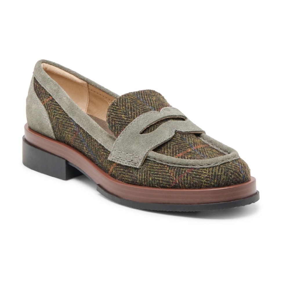Dolce Vita Abey Penny Loafers Women Size 9 Green Tweed Suede Old Money Preppy